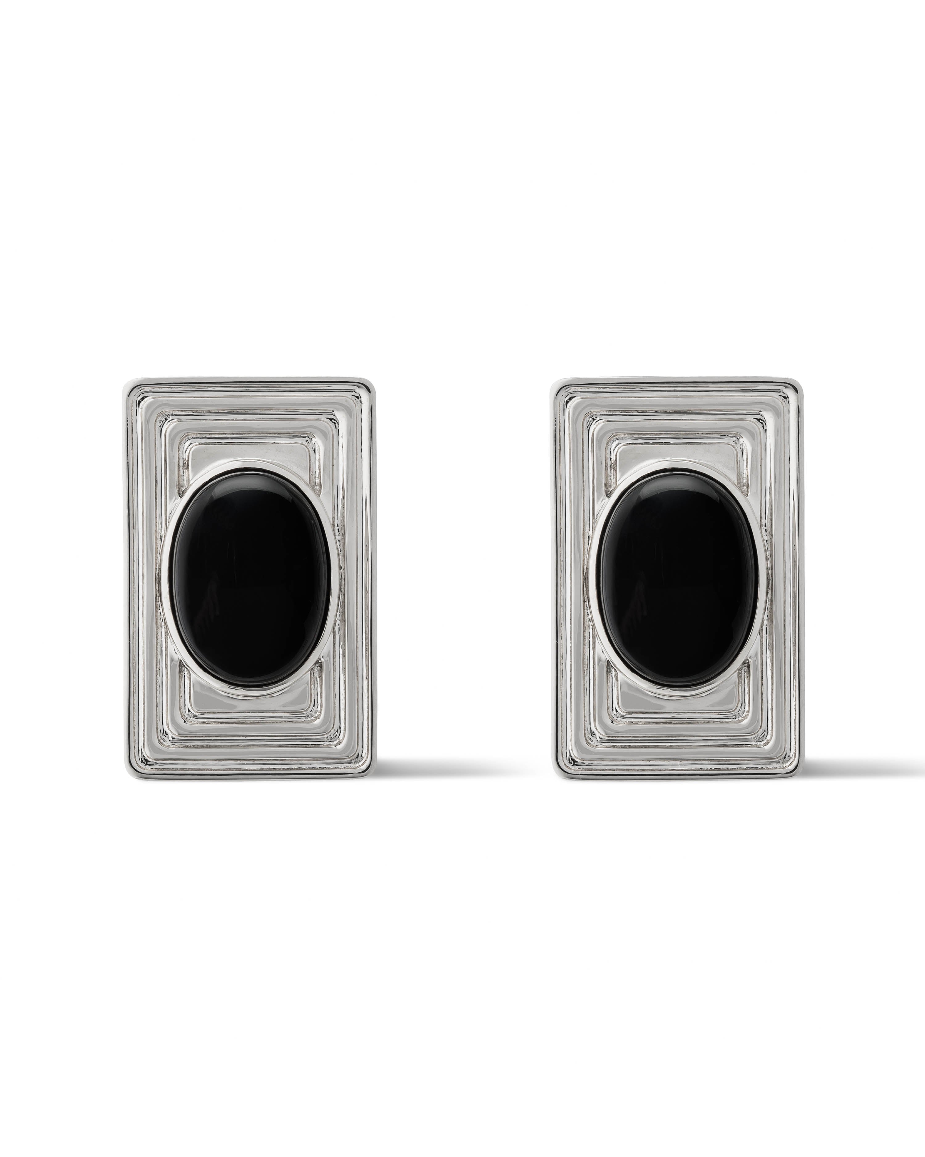 Geometric Onyx Statement Earrings - Silver Saint Owen